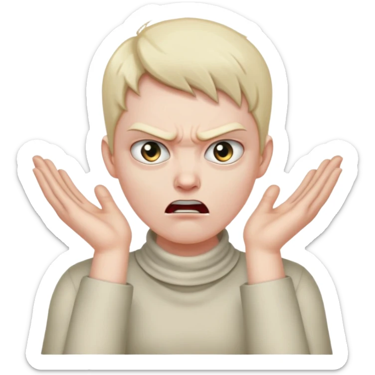 Emoji nekoga,ki se z obema rokama drži za vrat in se želi ubiti ter je jezen in ima oči navzgor ali zavija z očmi (nič namerno samo za hec) sticker