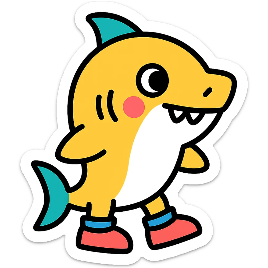color outline icon of a baby shark with shoes sticker