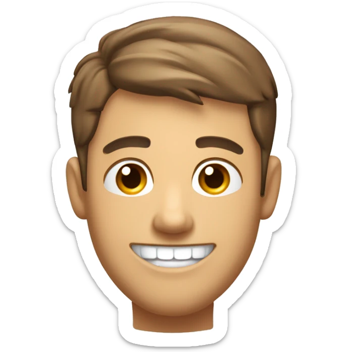 man's head and neck looking out of toilet bowl smiling, brown short hair, toothy smile, stubble sticker