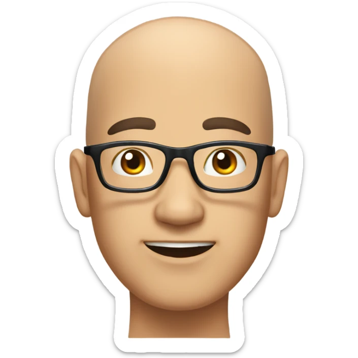  a 35-year old, male, bald Asian man, wearing glasses, inquisitive, satisfied,  sticker