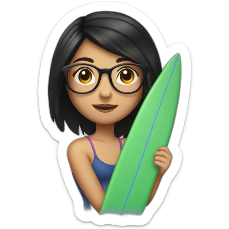 Girl with glasses and black hair and surfboard sticker