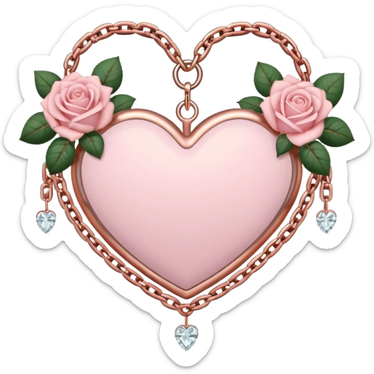 Rose-gold heart shape with chains and crystals and pastel pink roses adorning it sticker