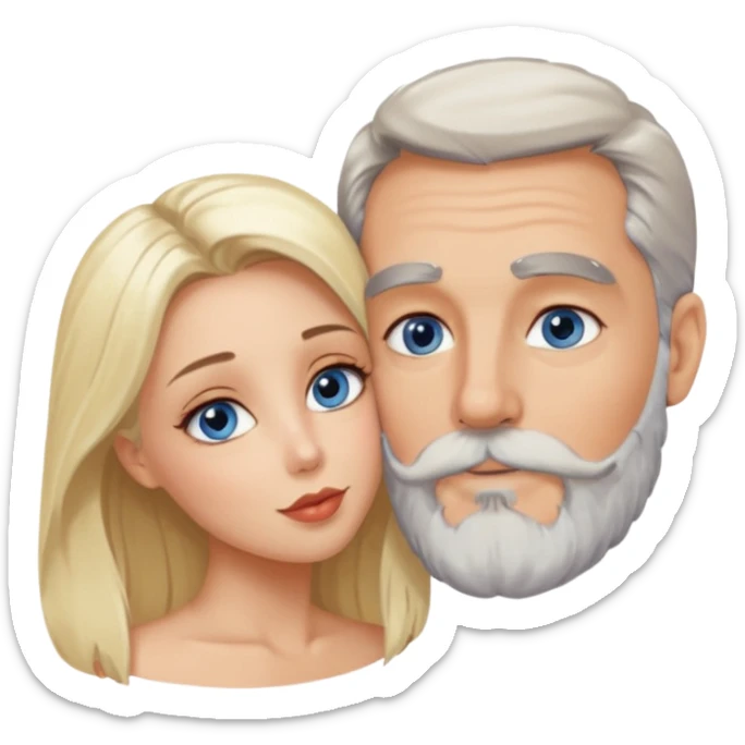 Kissing Man with hazel eyes and gray beard smooching sexy  blonde blue-eyed  woman sticker