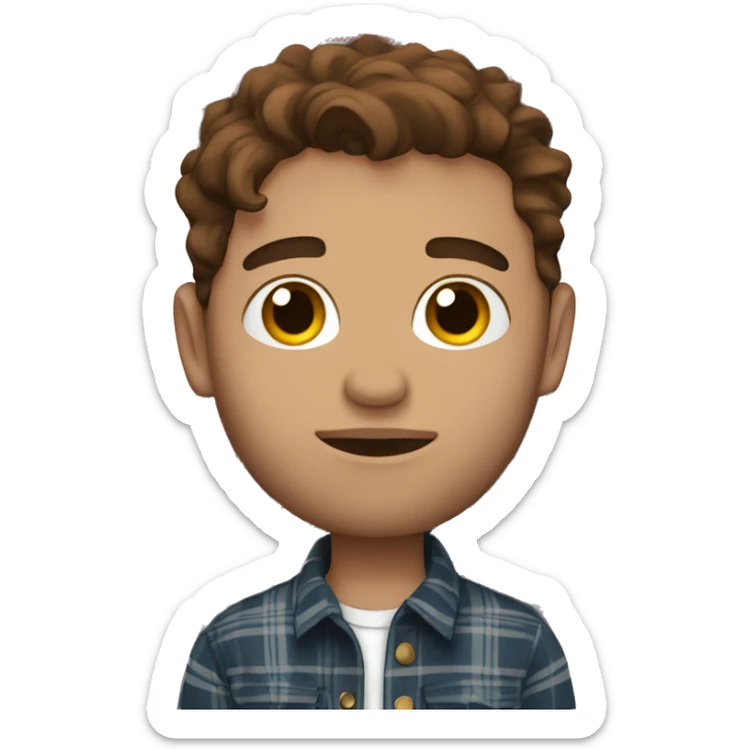 Guy with brown hair and lip piercings with a flannel sticker