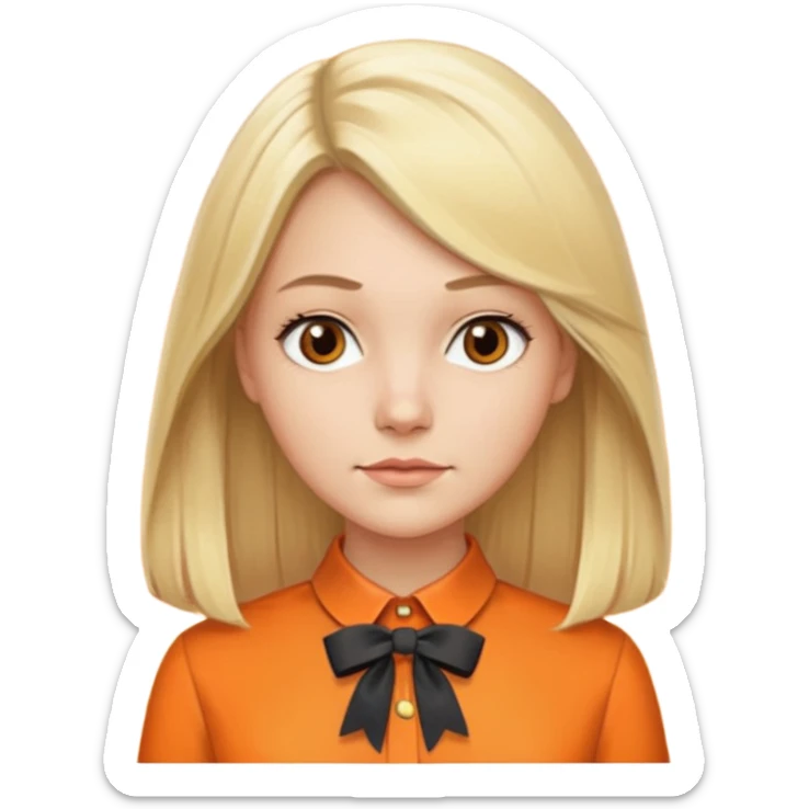longer blond hair  straightnot smiling woman with orange blouse bow collar sticker
