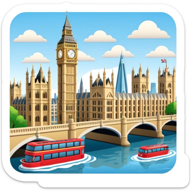 Make a full city of London with the Big Ben in the background and the Tower Bridge over the river  sticker