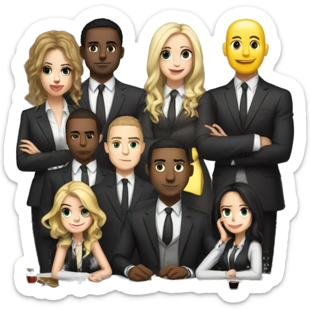 Exclusic club guys and girls wearing suits and hanging around they are light skinned and white a table sticker