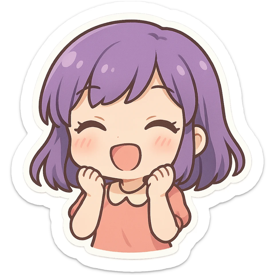 chibi girl with purple hair, cute and expressive sticker