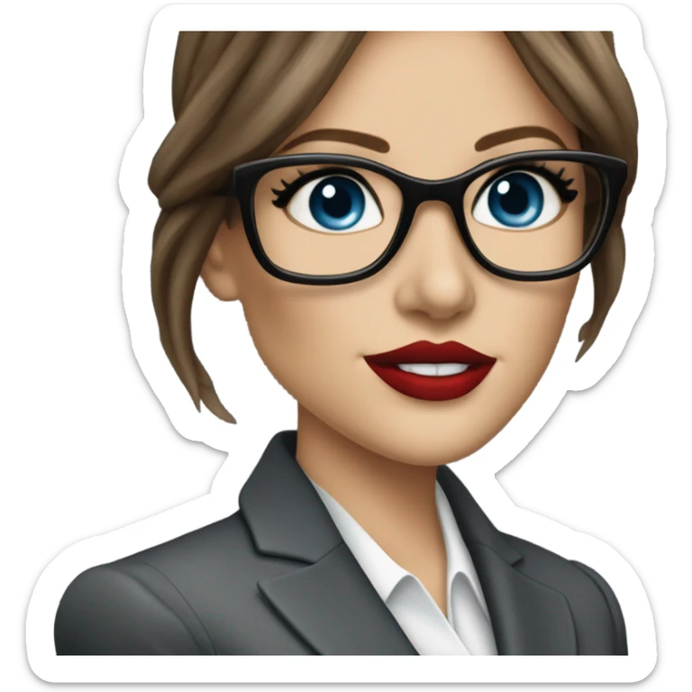 Realistic Kate Beckinsale blue eyes wearing glasses in a business meeting red lipstick  sticker