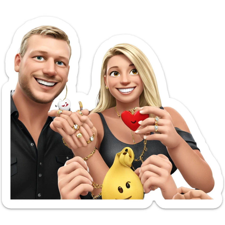 smiling couple with jewelry sticker