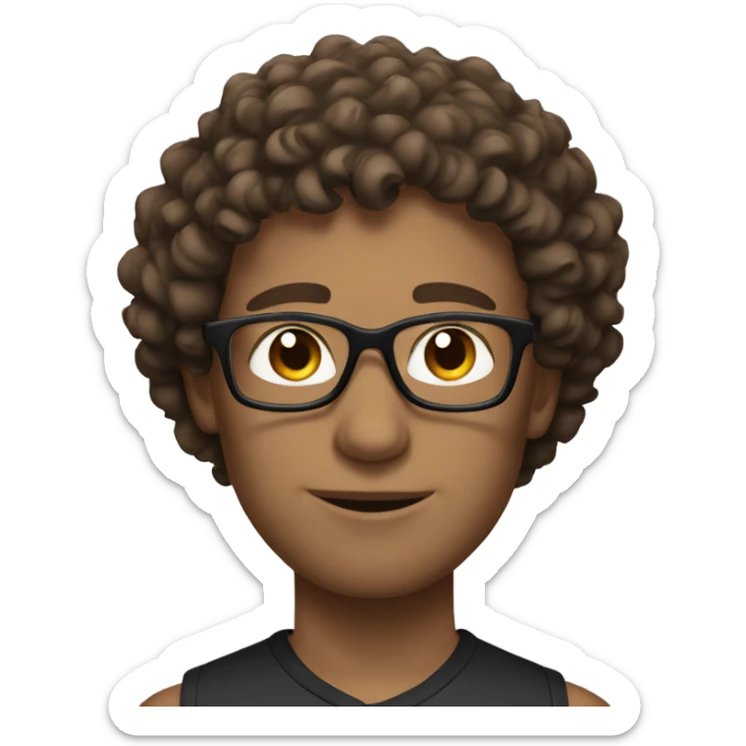 man with glasses, and short brown curly hair, with sportswear sticker