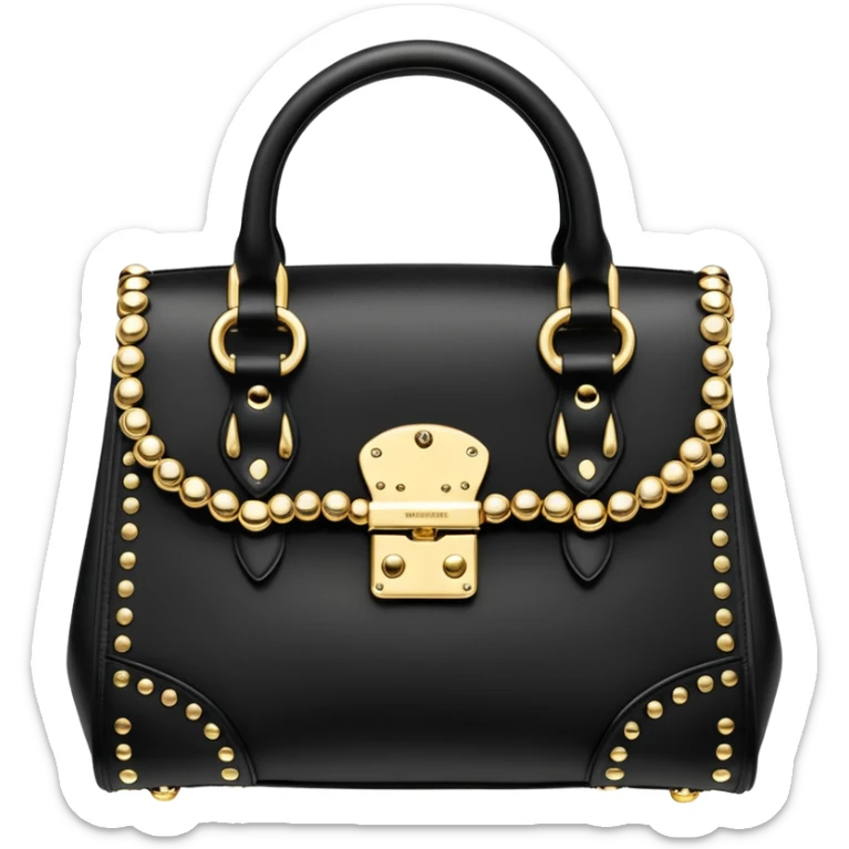Alexander McQueen brand, black and gold handbag with luxury edgy style, detailed embellishments. 8k, 5000x5000px, 3D rendering, realistic, isolated still life, no emoji faces no emoji icons no human figures  sticker