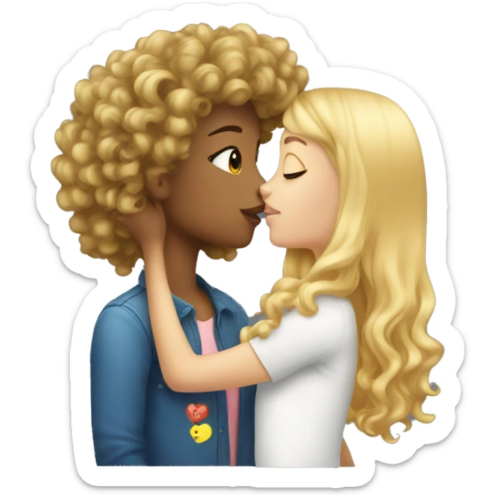 blonde girl kissing black curly head girl sticker