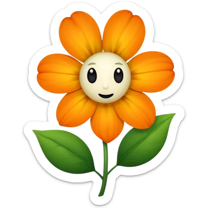 Green stem, white bud with black cartoony face: ;p. And six heart shaped yellowish orange petals sticker