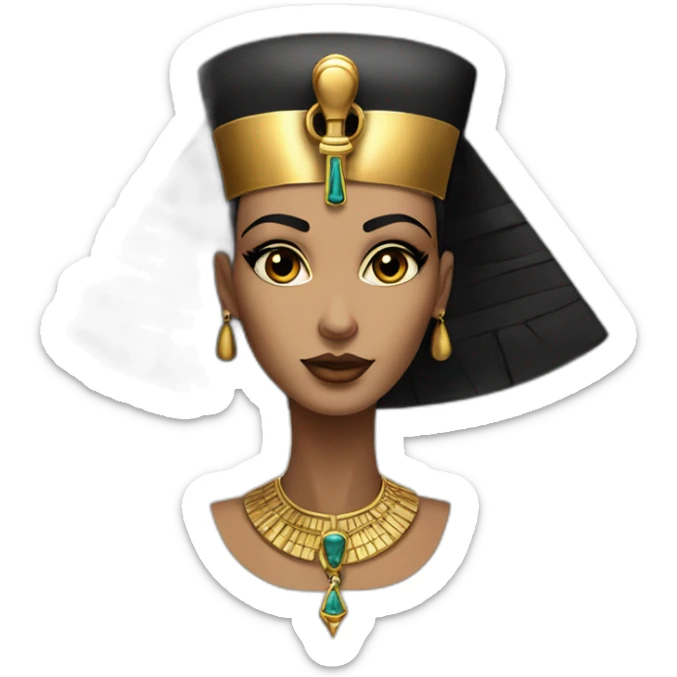 A Beautiful nefertiti black black hair brown eyes with gold necklace with ankh sticker