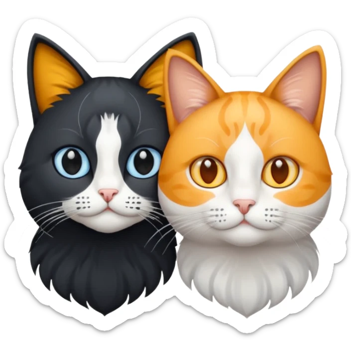 Gato preto do olho amarelo e branco do olho azul juntos um do lado do outro sticker