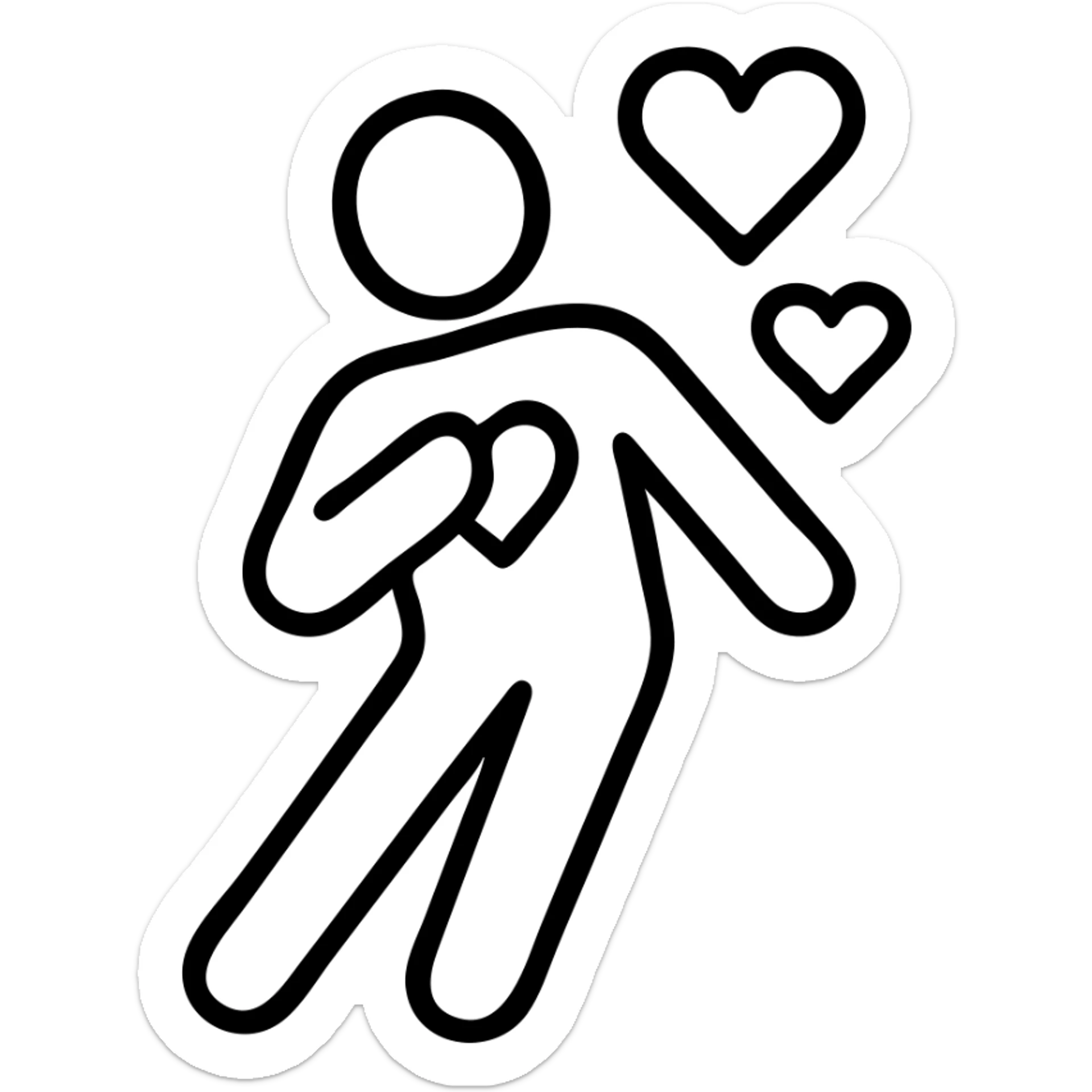 simple icon of a person in love, hand over heart, tilting as if about to fall sticker