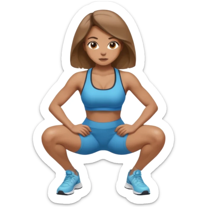 Beautiful woman with light brown shoulder length hair popping a squat without any weights sticker