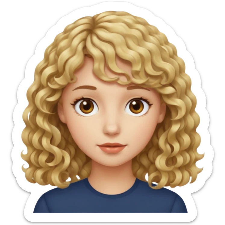 persona mujer con piel clara y rizos suaves color café con el fleco rubio sticker