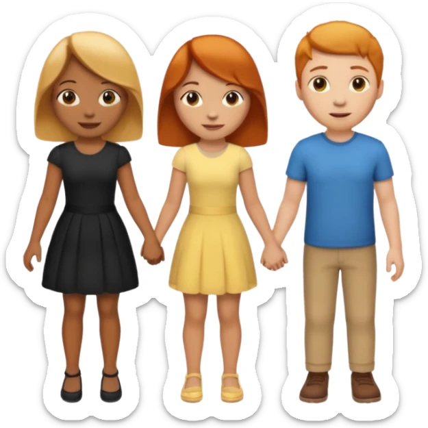3 emojis holding hands, ginger girl on the left, brunette man in the middle, blonde on the right sticker