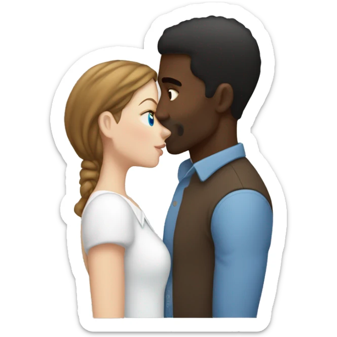 Black man kissing a white woman with medium length brown hair and blue eyes  sticker