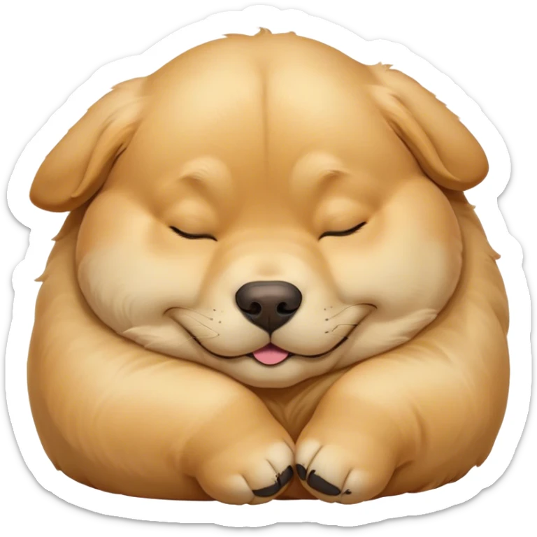 Cinematic Meme-Worthy Chubby Sleeping Golden Retriever Portrait Emoji, Head resting peacefully with a contented smile, showcasing a delightfully chubby build and a luxuriously soft golden coat, eyes shut in a serene nap, Simplified yet hilariously adorable features, highly detailed, glowing with a soft, drowsy light, high shine, relaxed and utterly lovable, stylized with an air of playful laziness, bright and heartwarming, soft glowing outline, capturing the essence of a comically sleepy companion, so meme-worthy it feels like it could instantly become the next viral sensation of adorable slumber! sticker