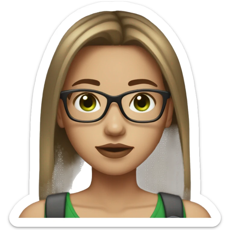 girl with normal light skin, glasses, green eyes, septum piercing and brown straight hair sticker