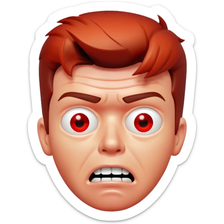 Rick Astley having a kind of worried face, but only his front teeth are sticking out, his eyes are blurred out, the background is pitch black, Rick Astley is kind of an orangish-red color, and the entire picture, including Rick Astley, is a staticky, glitchy, horror, analog horror type sticker