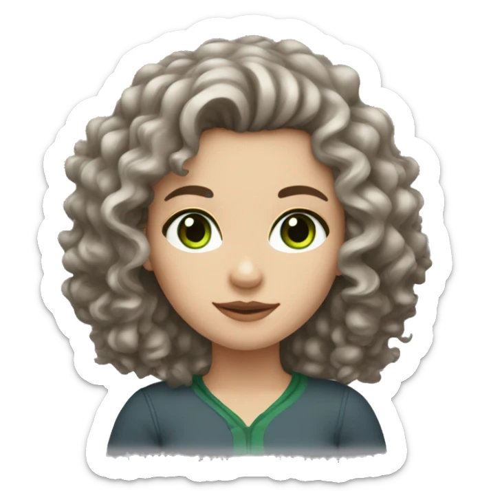White Girl with dark brown curly hair and green eyes sticker