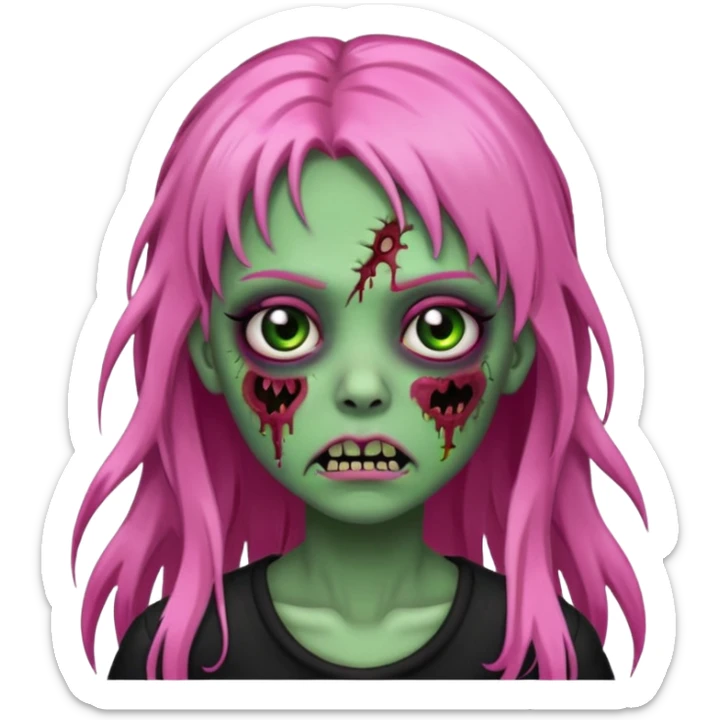zombie girl with black, pink and green long hair with franja sticker
