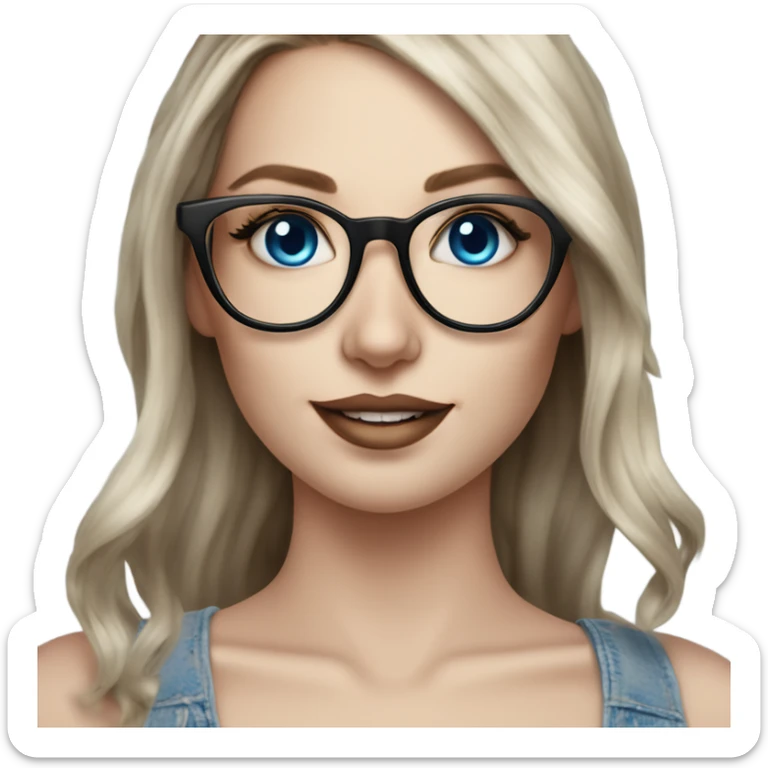 Hyper Realistic Balayage pale beautiful tattooed woman with glasses and blue eyes happy  sticker