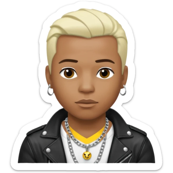Sisqó, R&B Singer with platinum blonde hair, dark skin, shirtless with necklace, black leather jacket sticker
