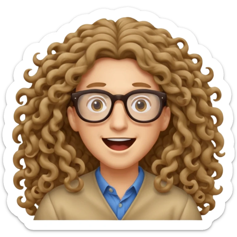 bungee jumping face only with hair flying long curly hair and glassess sticker