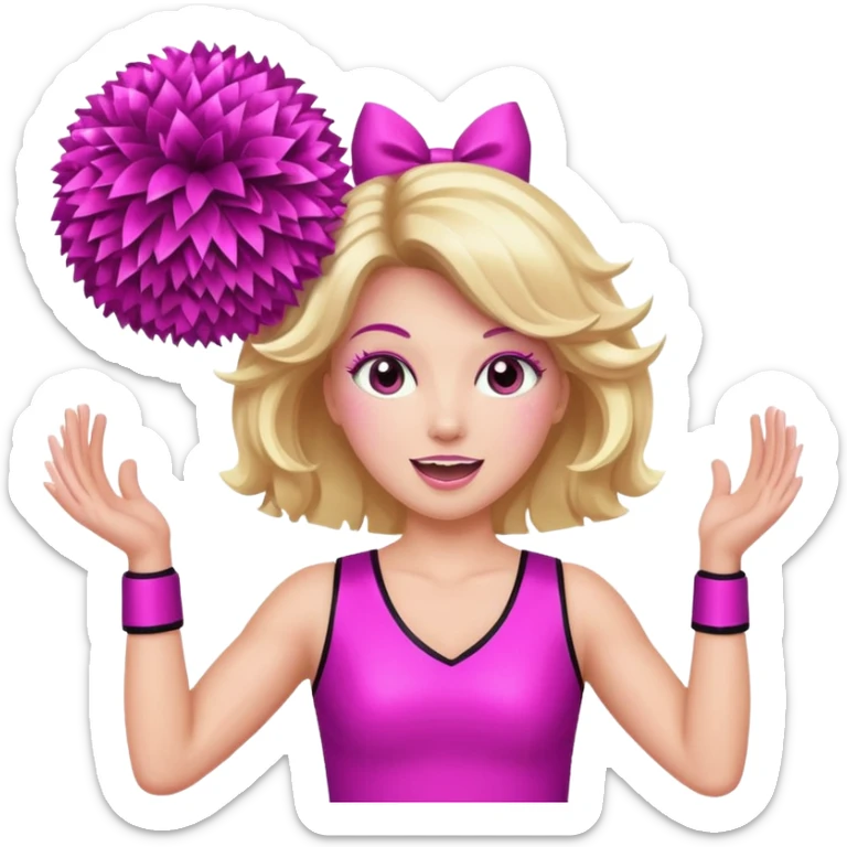 football cheerleader, hold a big cheering pom, pink and twinkle sticker