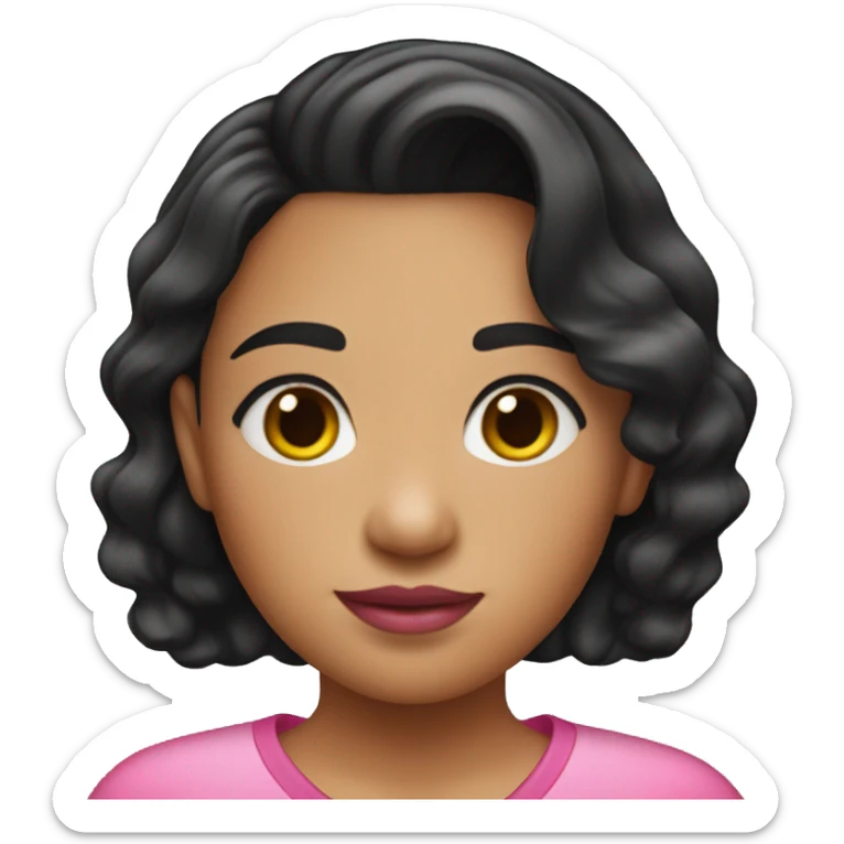Kalinago girl with straight nose, pink lips, black short wavy hair and pink shirt  sticker