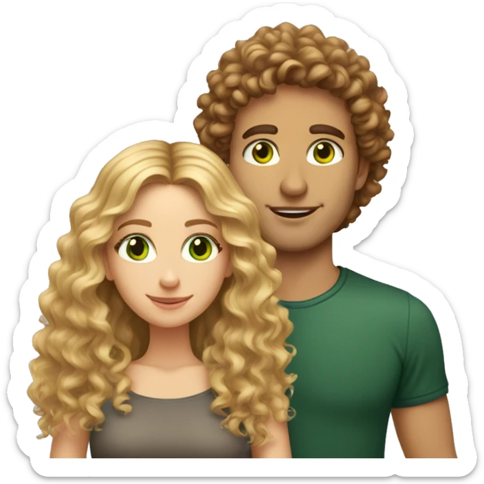 Couple. beautiful girl with auburn long curly hair and brown eyes. Handsome man with blonde curly hair and green eyes sticker