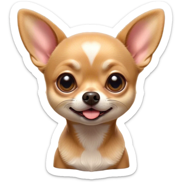 Cinematic Comical Fawn Short Haired Chihuahua Portrait Emoji, Head tilted dramatically with an exaggeratedly shocked or offended expression, short fawn fur with a sleek texture, wide, expressive dark eyes filled with exaggerated disbelief, Simplified yet hilariously expressive features, highly detailed, glowing with a slightly sassy glow, high shine, dramatic yet playful, stylized with an air of attitude, bright and endearing, soft glowing outline, capturing the essence of a sassy and over-the-top pup, so meme-worthy it feels like it could side-eye its way into internet fame instantly! sticker