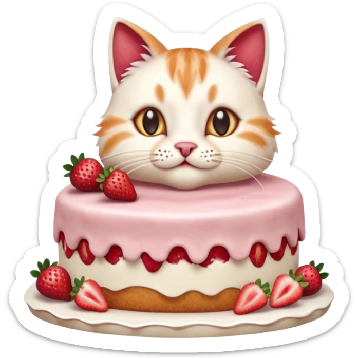 Close-up cinematic shot of a cat tasting strawberry cake, creamy frosting on its paws, dramatic soft lighting, warm tones, ultra detailed fur, shallow depth of field, professional photography style
, sticker