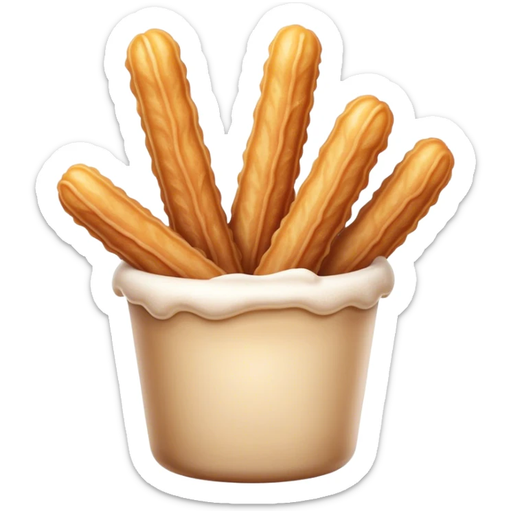 Cinematic Realistic Churros Dessert Emoji, showcasing crispy, golden-brown fried dough sticks dusted with sugar rendered with lifelike detail and warm, inviting lighting. sticker