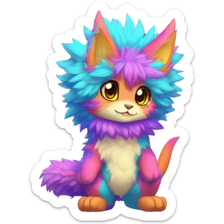 Anthro Scalie Fluffy Cool Cute Magical Shiny Colorful Neon Vibrant Colors Sparkle Kemono-style Chibi Fantasy-Animal-Fakémon-Pokémon-Hybrid Fur Sona Aesthetic Full Body sticker