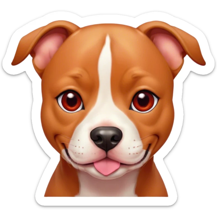 Cinematic Cute Red/Fawn Staffordshire Bull Terrier Portrait Emoji, Head tilted playfully and inquisitively, featuring a glossy red/fawn Fur with a vibrant sheen and delicate white accents, round, sparkling dark eyes filled with curiosity, Simplified yet irresistibly adorable features, highly detailed, glowing with a warm, friendly glow, high shine, affectionate and spirited, stylized with a touch of whimsy, bright and endearing, soft glowing outline, capturing the essence of a mischievous yet loving pup, so playful it feels like it could bound out of the screen and into your arms! sticker