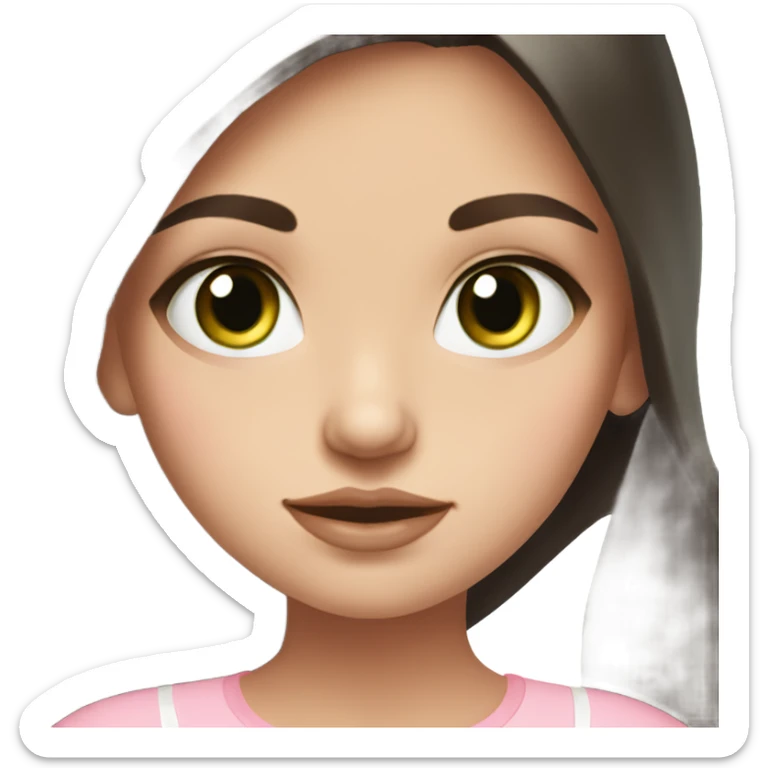 a beautiful russian girl with dark green eyes very long dark brown hair and a baby pink top sticker