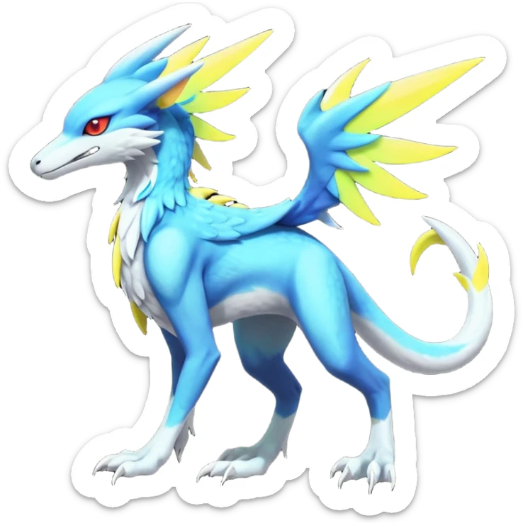 Colorful scaly flurry bioluminescent translucent neon edgy cool dark edgy Latias-Sergal-Vernid-Lombax-Renamon-Zeraora-Bastet-Fakémon-hybrid-fusion-creature, full body sticker