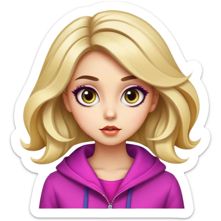 Pretty stylish anime character, real life, big eyes, cute, gorgeous hair, full body, stylish clothing, lady, young, romantic, colorful, detailed, cool design sticker