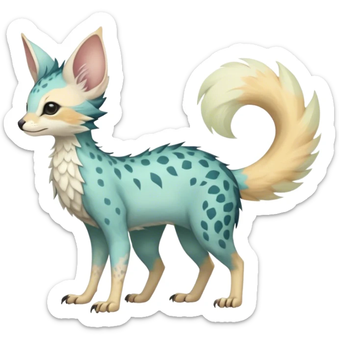 Feral Rare Fantasy pastel tropical Vernid-Trico-species by LiLaiRa, random markings, tufted tail, tufted ears, full body sticker