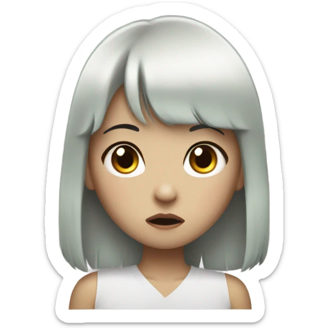 Zombie asian girl with black hair and bangs face and shoulders sticker