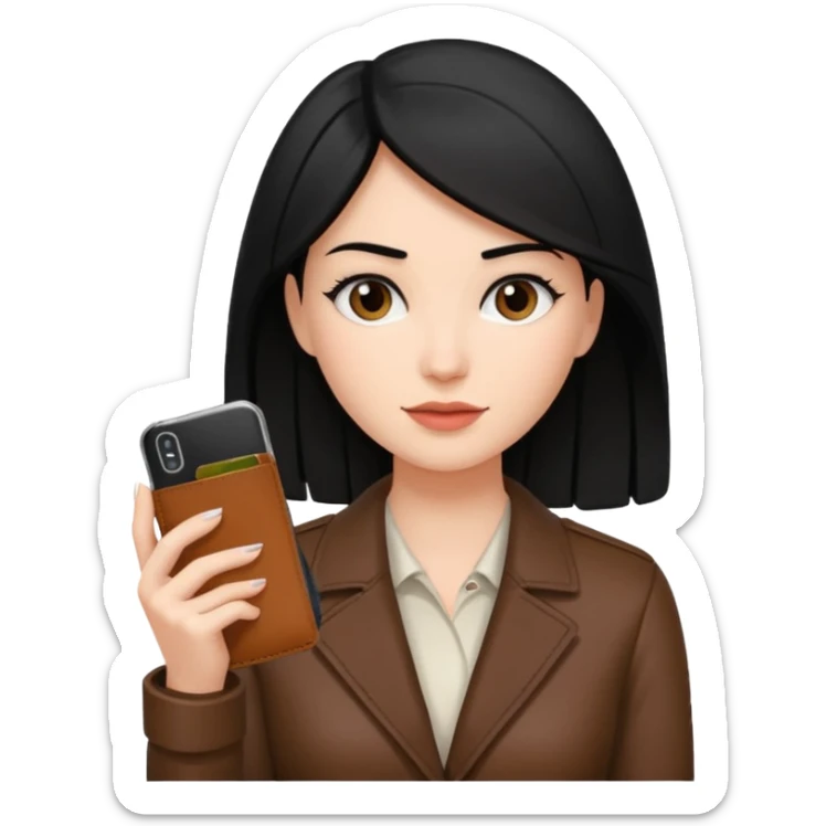 Mujer con cel y cartera  con el pelo negro y color de piel mas blanquita sticker