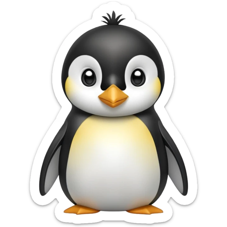 cinematic-cute-emperor-penguin-portrait-emoji,-head-tilted-playfully-and-inquisitively,-with-glossy,-pristine-plumage,-sparkling-eyes-filled-with-curiosity,-simplified-yet-irresistibly-adorable-features, black, large black eyes face sticker