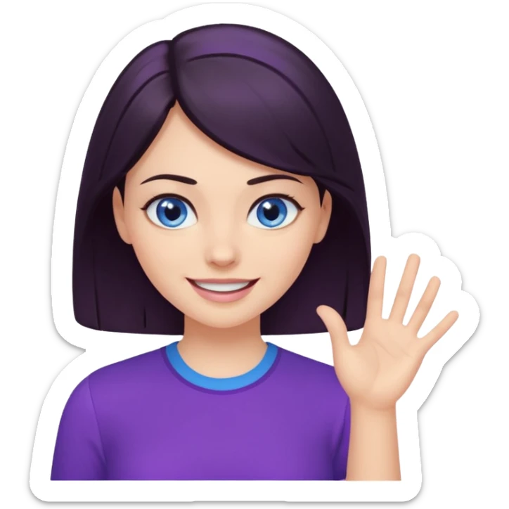 Grinning dark hair woman with blue eyes, wearing purple shirt - explaining something with her hand

 sticker