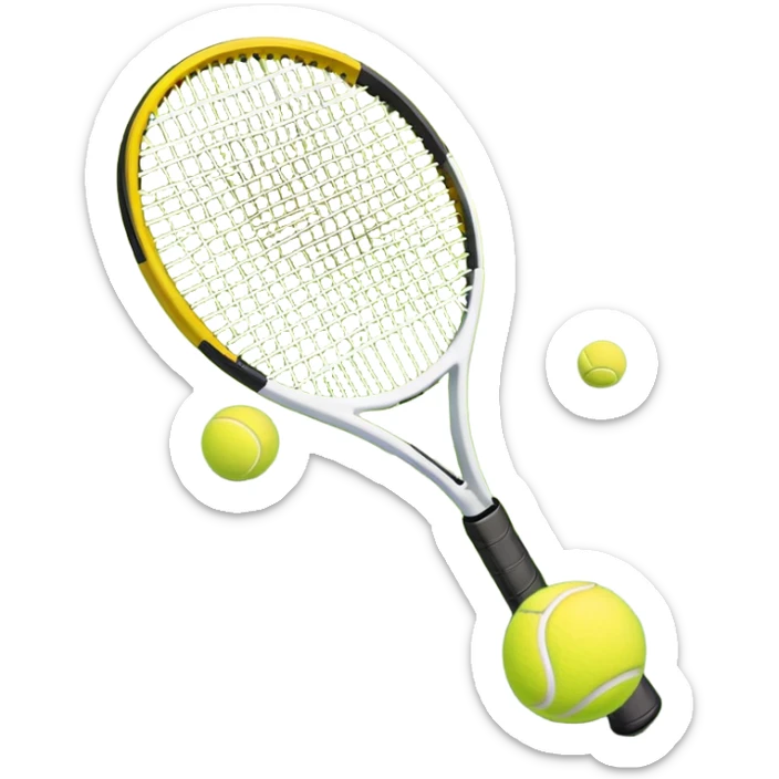 A tennis racket and ball on a grass or hardcourt surface, symbolizing the sport. The racket has a sleek design with tightly strung strings, while the bright tennis ball rests nearby, capturing the essence of precision, agility, and competition. sticker